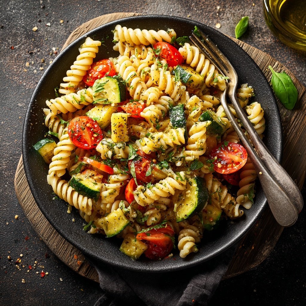 Mediterraner Nudelsalat Mit Gurkenwürfeln