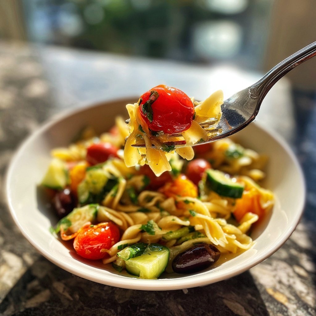 Mediterraner Nudelsalat Mit Gurke